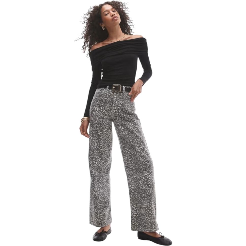Topshop Premium Ribbed Off the Shoulder Top in Black S